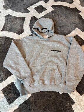 Essentials Light Gray Hoodie with Black Logo